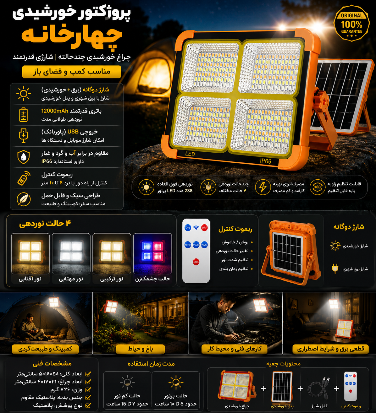پروژکتور خورشیدی چهارخانه.