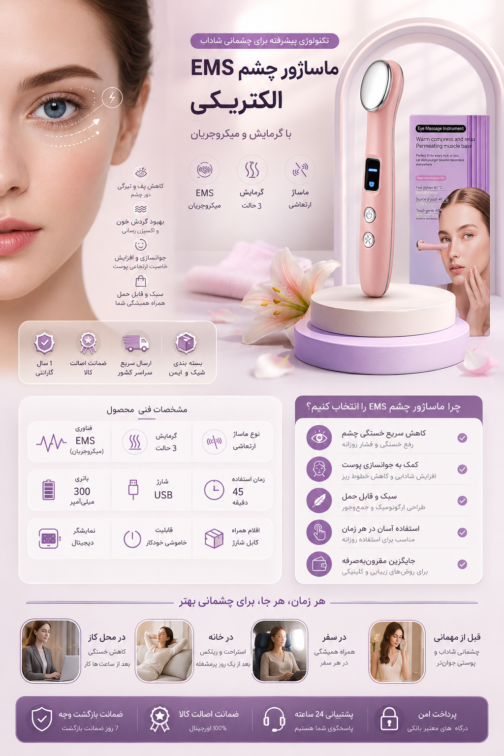 ماساژور چشم EMS الکتریکی | Electric Eye Massager با گرمایش و میکروجریان.